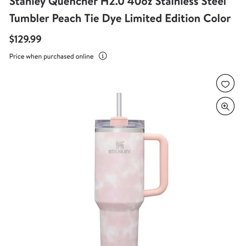 Stanley Quencher H2.0 40oz Stainless Steel
Tumbler Peach Tie Dye Limited Edition